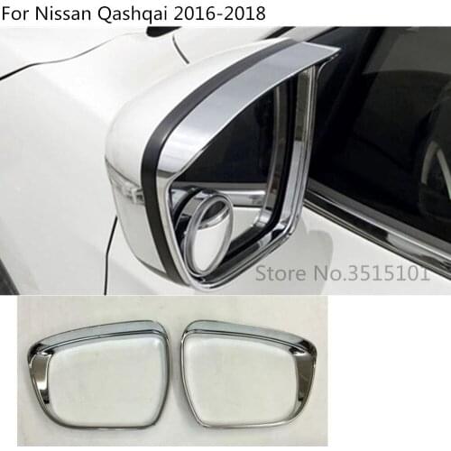 Car Body Stick Rear Rearview Glass Mirror Rain Eyebrow Shield Sun Visor Shade ABS Chrome 2pcs For Nissan Qashqai 2016 2017 2018