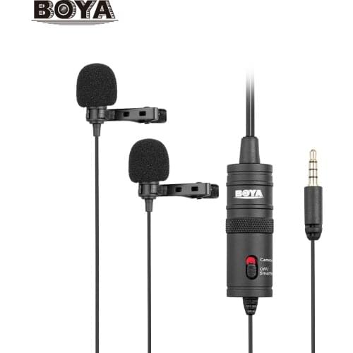BOYA BY-M1DM Dual Head Lavalier Condenser Microphone Audio Record for iPhone Andriod DSLR Canon Nikon Camcorder,Updated of BY-M1