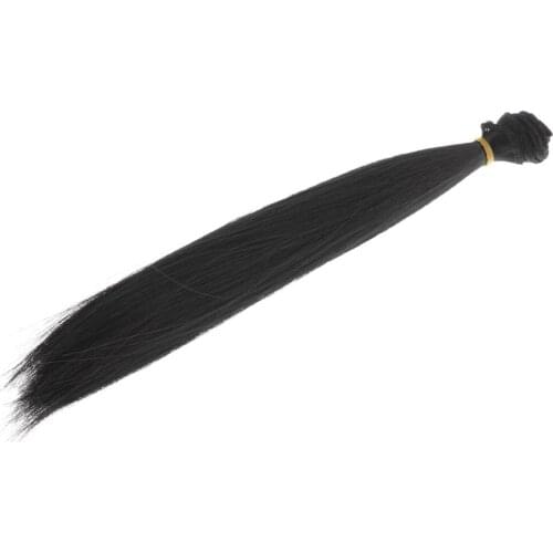 Black Doll Wig Hair Extensions Costume Ponytail High Temperature Wire Hairpieces for 10 inch Dolls DIY Making Accessory