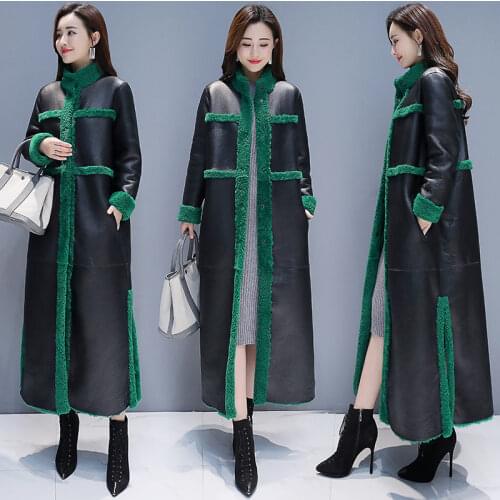 Double-faced Fur Leather Coat Fashion Winter Parker Jackets 2019 Womens Fur Coat Lamb Fur Long Coat Thick Casaco Feminino f2074