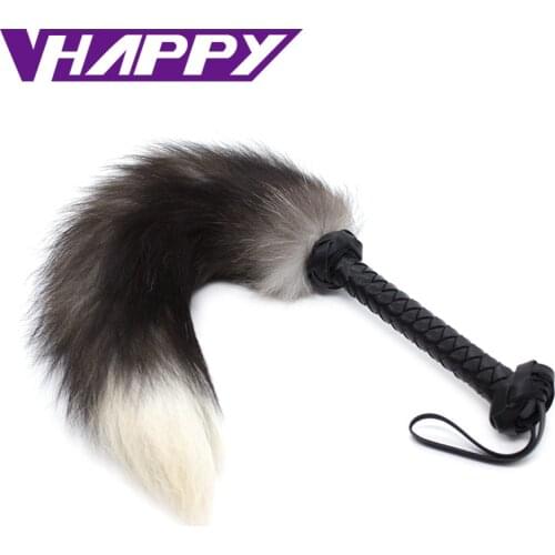 Flirt Toys Fox Tail Feather Whip Sexy Strap Leather Handle Flogger Tickler Whips For Couple Adult Game Sex Products VP-WP001025A