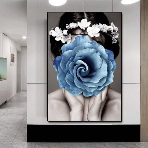 GOODECOR Nordic Style Beauty Flower Girl Canvas Painting Postmodern Poster And Print For Living Room Girls Fashion Home Decor