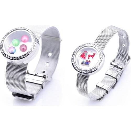 Classic Stainless Steel Round Glass Memory Floating Locket Bracelet Watch Finding Women Men Best Gift Jewelry Supplies
