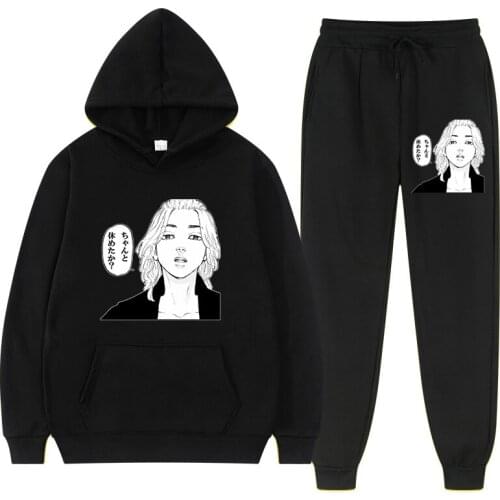 Two Piece Set Tokyo Revengers Casual Fleece Tracksuit Women Autumn Winter 2021 Oversize Hooded Long Sleeve Sport Pants Lady Suit