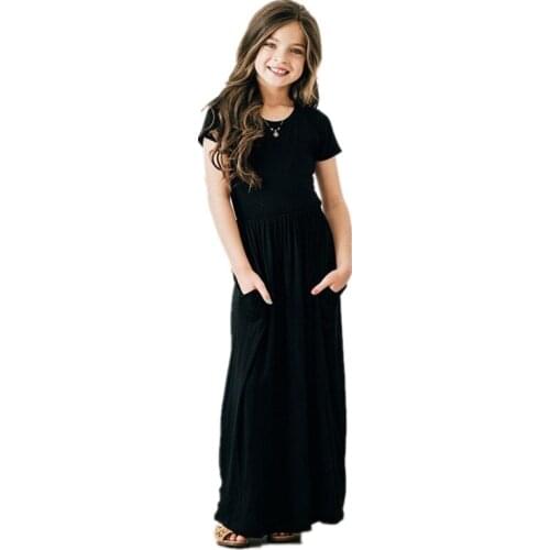 Seartist Baby Girls Summer Dress Beachwear Long Dresses Girl Bohemian Short-sleeved Plain Color Dress Party 2021 New 2T-10T 45