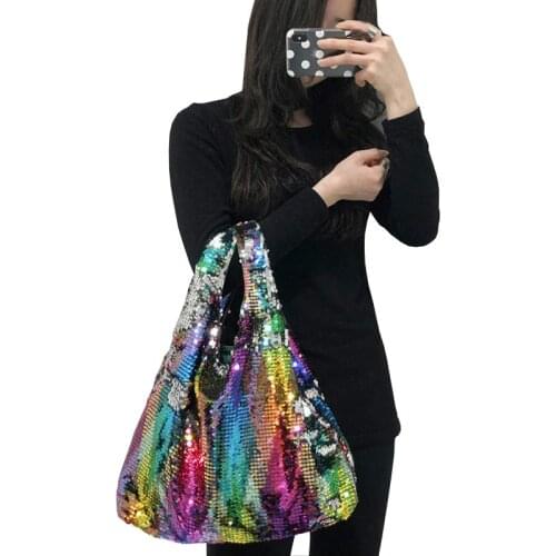 Fashion Bling Bag Female Handbag Hologram Laser Bags for Women Handbags for Girls Reversible Sequin Bag Rainbow Color Mermaid