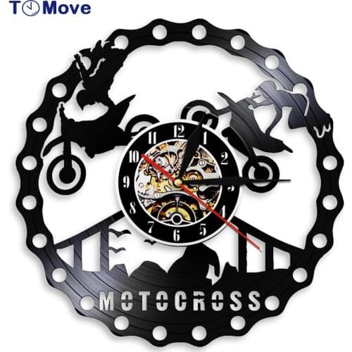 Motocross Racing Brappp Wall Clock Dirtbike Trick Riding Vinyl Record LED Clock Modern Freestyle Motorcycle Racing Riders Gift