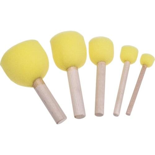 5pcs Kid Sponge Paint Brush Original Wooden Handle Sponge Brush Set for Kids Painting Crafts DIY Art Graffiti Painting Tools