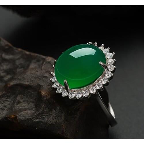 Natural Green Hetian Jade Ring 925 Silver Chinese Jadeite Amulet Fashion Charm Jewelry Gifts for Women Her