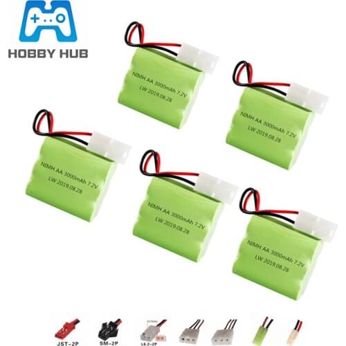7.2v 3000mAh NiMH Battery For Rc toys Car Tanks Boat Gun AA 2800mAh 7.2v Rechargeable Battery Tamiya 2p plug 5Pcs For RC Boat