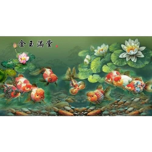 Nine fish figure,Lotus Art Needlework 14CT Canvas Unprinted Handmade Embroidery Aida Cross Stitch Kits DIY Home Decor
