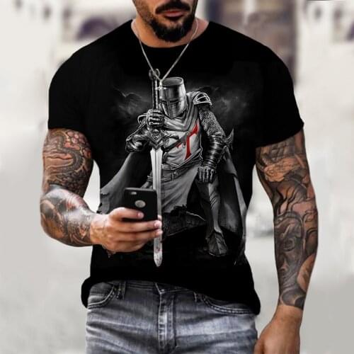 New Knights Templar Pattern 3d T Shirt Men Boy Street Hip Hop Tops Casual Sport Shirt O-Neck Oversized T-shirt