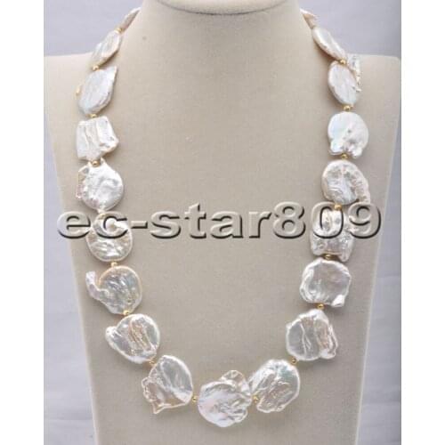 P6773 Huge 19" 30mm White Baroque Coin Keshi Pearl Necklace Choker