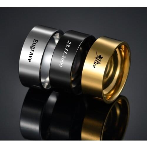 Acheerup Engrave Name Stainless Steel 8mm Couple Rings Women Men Personalized Wedding Gold Jewelry Engagement Gift For Lovers