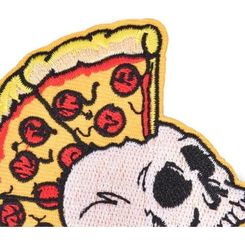 Pizza Skull Food Skeleton Embroidered Sew On Iron On Badge Patch Fabric Craft