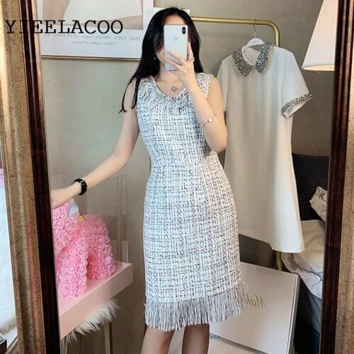 Spring /summer womens dress small fragrance style ladies Plaid tweed dress new classic sleeveless knee-length Bohemian dress