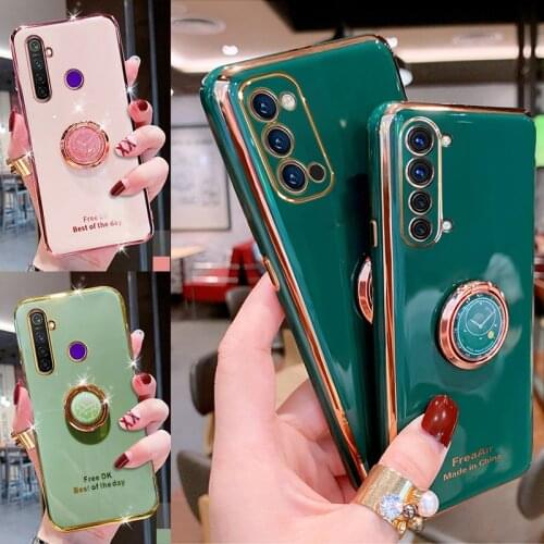 Plating Soft Phone Case For OPPO Realme 5 5i 5s C3 6i 6 3 Pro XT X2 X A92 A52 A72 5G A92 A9 A5 A31 2020 Ring Holder Stand Cover