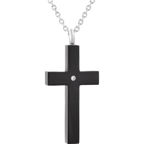 Religious Cross Cremation Jewelry Stainless Steel Rhinestone Cross Neckalces Pendant Memorial Urn Necklace for Men/Women