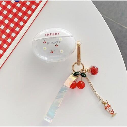 For Huawei Freebuds 4i Case Cute Sweet Cherry Cartoon Keychain Silicone Transparent Earphone Case Freebuds 4i Protective Cover