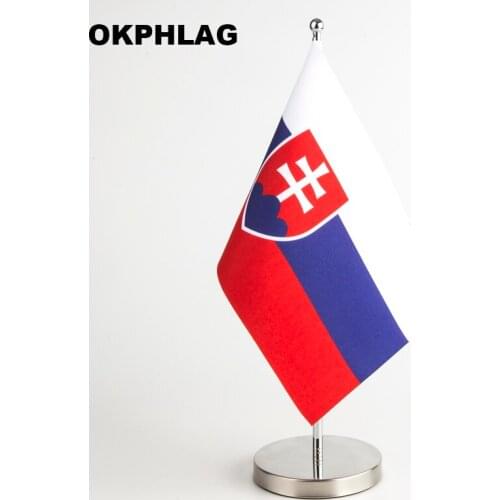 Slovakia table Flag with silver Staninless Stand T style Y style Single style14*21CM desk flag Can be Your Logo KS-0164