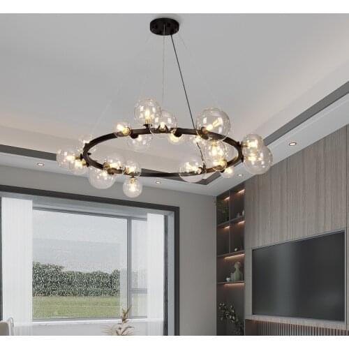 Modern Matte Black Circle G9 Led Pendant Lights Clear Glass Globe Hang Lighting Living Room Nordic Led Lighting Fixture Lamparas