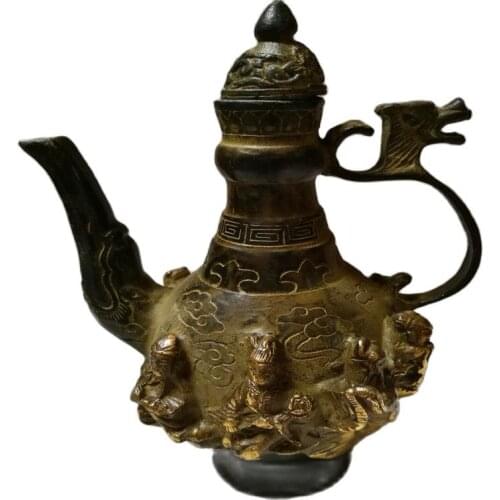 Ancient bronze ornaments pure Bronze Relief Statue the Eight Immortals Flagon