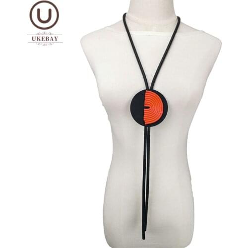 UKEBAY New Designer Handmade Necklaces Women Long Statement Jewelry Rubber Chain Necklace Wood Accessories Ethnic Clothes Chains