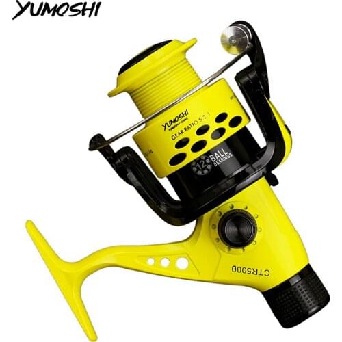 YUMOSHI Carp Fishing Reel Plastic Spool Spinning Reel Folding Handle Line Spool Saltwater Fishing Accessories Sea 5.2:1 12BB New