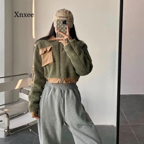 2021 Patchwork Sheepskin Coat Womens Winter Korean Lambswool Jacket Women Zipper Coats for Women Girls Harajuku Streetwear