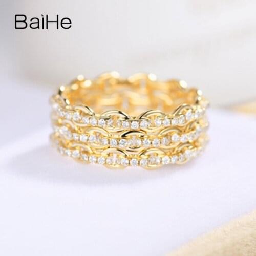 BAIHE Solid 14K Yellow Gold 0.95ct H/SI Round Natural Diamonds Women Trendy Fine Jewelry Exquisite diamond Ring