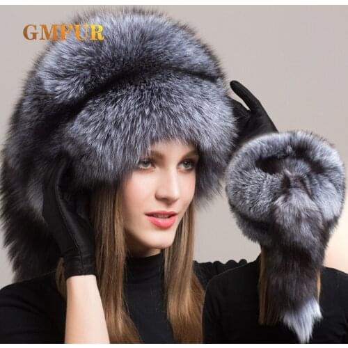 Winter Women Fur Cap 100% Genuine Natural Fox Fur Hats Warm Outdoor Earwarmer Bombers Fluffy Fashion Earflap Hat Great Circle