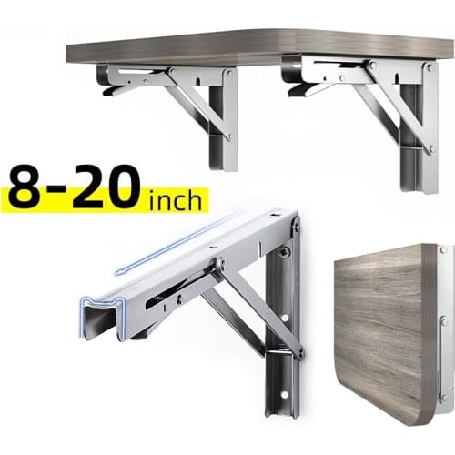 2PCS 8-20 Inch Stainless Steel Folding Bracket Support Heavy Duty Wall Hanging Frame DIY Fold Table Shelving Furniture Hardware