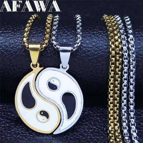 2pcs Couple Yin Yang Yoga Gossip Stainless Steel Necklace Women Men Gold Silver Color Long Necklace Jewelry collier femme NXS02