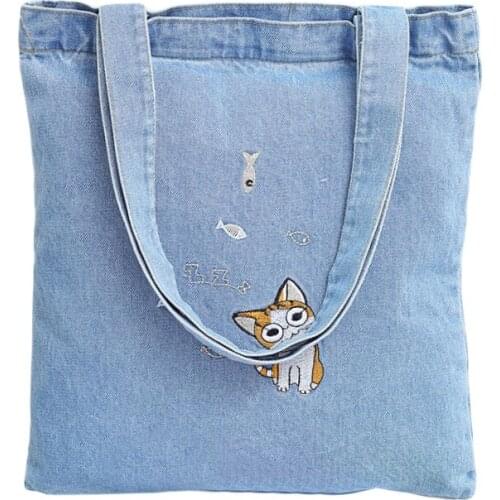 5PCS / LOT Casual Shopping Bag New Denim One-Shoulder Bag For Women With Large Capacity Eco-Friendly Shopping Bags