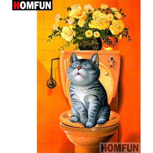 HOMFUN 5D DIY Diamond Painting Full Square/Round Drill "Animal cat" 3D Embroidery Cross Stitch gift Home Decor A03738