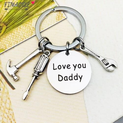 FIMAODZ Best Dad Keychain I Love You Dad Creative Hammer Screwdriver Wrench Stainless Steel Hanging Pendant Fathers Day Gifts