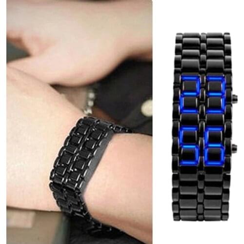 Men LED Watches Fashion Lava Iron Samurai Stainless Steel Bracelet Digital Electronic Watch Men Sports Watches reloj hombre 2020