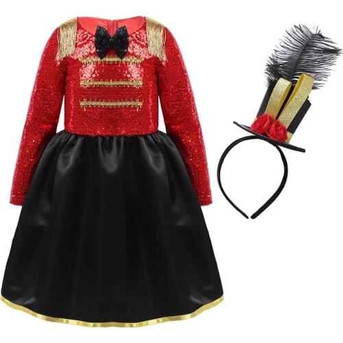 Kids Girls Cosplay Costume Shiny Sequined Dress Top Hat Christmas Halloween Carnival Party Childrens Performance Show Clothing