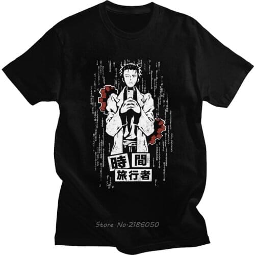 Steins Gate T Shirts Men Short Sleeve Cotton T-shirt The Time Travel Scientist Rintarou Okabe Tee Top Harajuku Gift