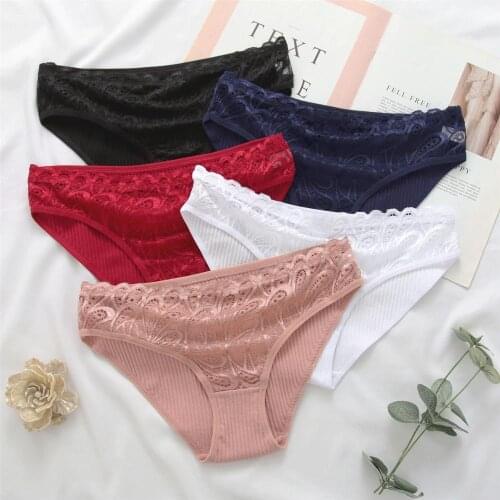Cotton Briefs Womens Panties Comfort Underpants Floral Lace Briefs Underwear Skin-friendly Briefs For Woman Sexy Low-Rise Panty