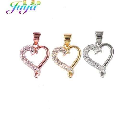 Juya DIY Micro Pave Zircon Love Heart Charms Pendant Accessories For Fashion Jewelry Bracelet Necklace Earrings Making Fittings