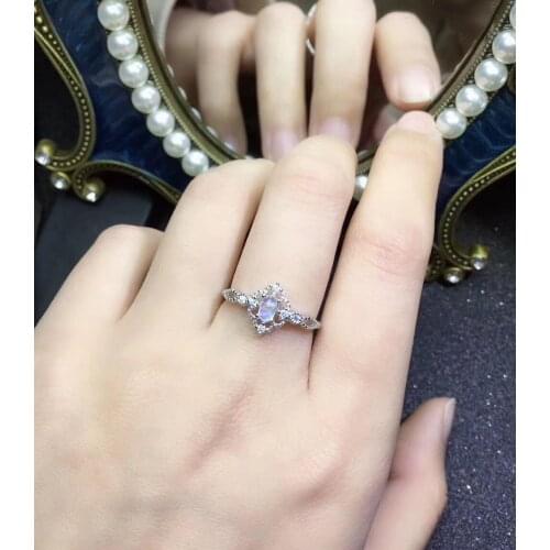 Natural light blue moonstone Ring Natural gemstone Ring S925 silver Elegant lovely Hollow women girl party gift fine Jewelry