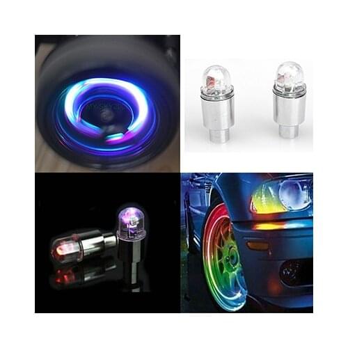 2Pcs Blue Color Car Wheel Tire Valve Cap Flash LED Lights Lamp Car lighting