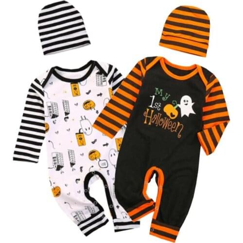 Ma&Baby 0-24M Newborn Infant Baby Boys Girl Halloween Costume Pumpkin Print Long Sleeve Romper Jumpsuit Outfits DD40
