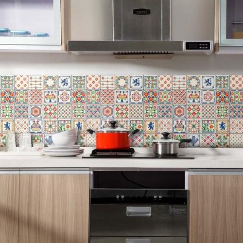 Moroccan Style Wall Tile Stickers for Kitchen Backsplash Bathroom Tiles Mural Waterproof Oil-proof Removable PVC Retro Wallpaper