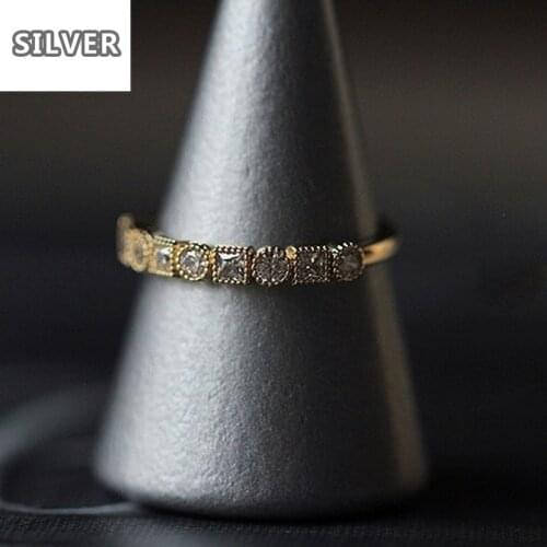 Fashion lady simple retro square round crystal ring female chic exquisite exquisite ring fine jewelry gift preferred