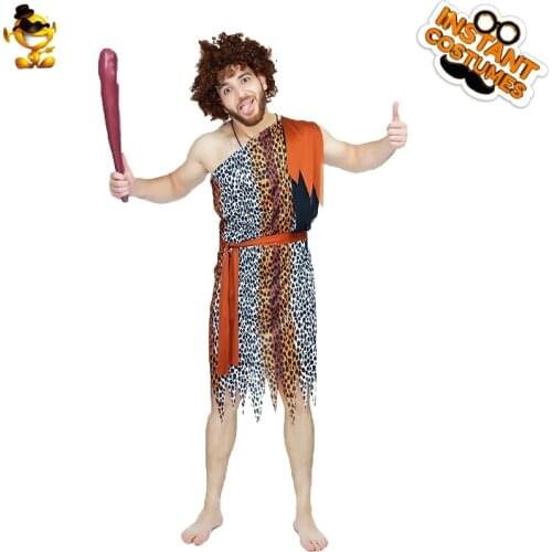Mens Funny Caveman Costume Prehistoric Caveman Protector Outfits Role Play Party Costumes