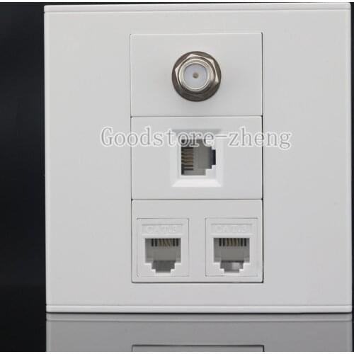 Wall Face Plate 4 Port F-TYPE COAX TV Adapter Connector + RJ11 Telphon Faceplate