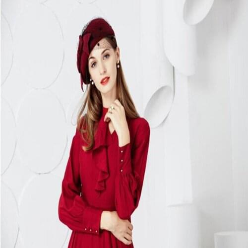 Autumn And Winter New Fashion Wool Fedora Winter Lady Gauze Net Beret Leisure Versatile Hat Lady