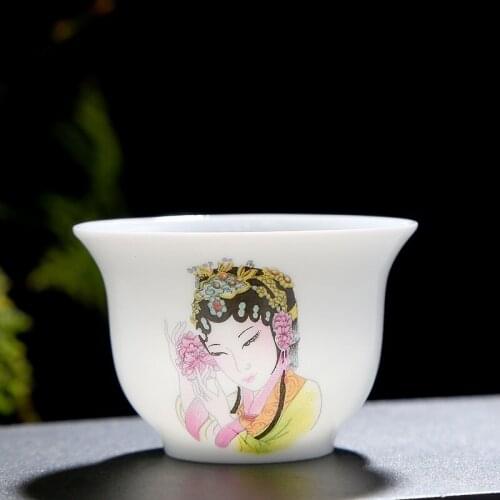 Peking Opera Jade porcelain tea cup matt white fat Kung Fu Tea Cup master individual aroma cup hand-painted single cup